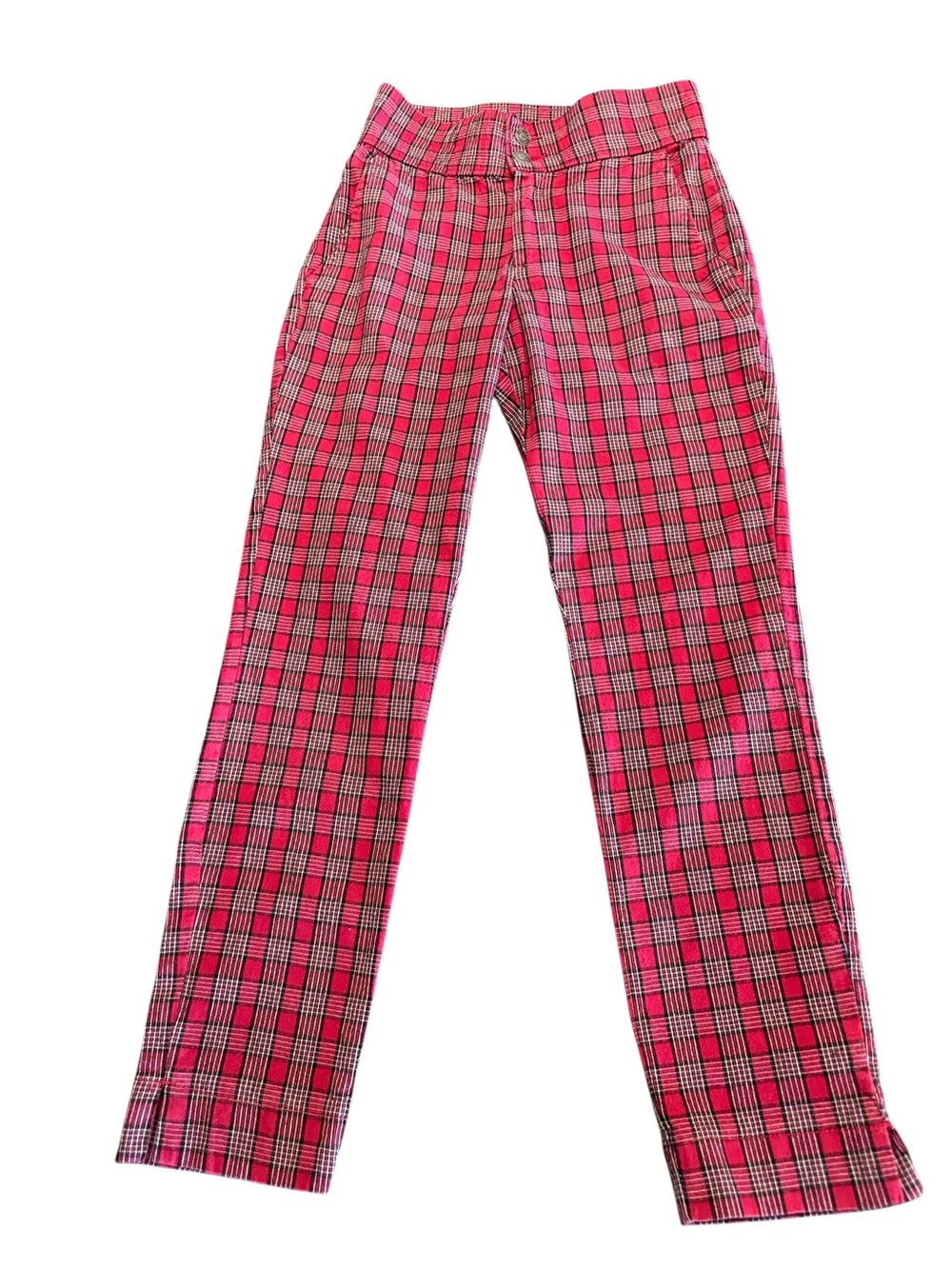 Hollister Red/Black Plaid Ankle-Length Zip Front Cropped Jeans SZ XS